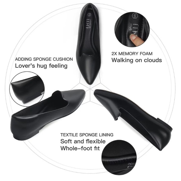 Pointed Toe Black Women's Flats by Musshoe - Picture 7 of 9